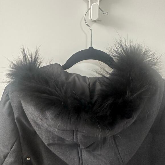 The Kooples Gray Down Jacket Lambskin Trim & Fur Hood, Small - Picture 12 of 13